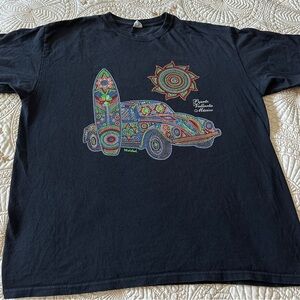 Black Graphic Tee with Surf Car Design. Puerto Vallarta